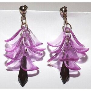 Vintage Retro Purple Black Lucite Shaky Dangle Earrings